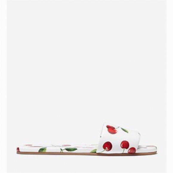 MICHAEL KORS COLLECTION DELPHINE RUNWAY PRINTED LEATHER SLIDES IN CHERRY US 8 - Picture 4 of 14
